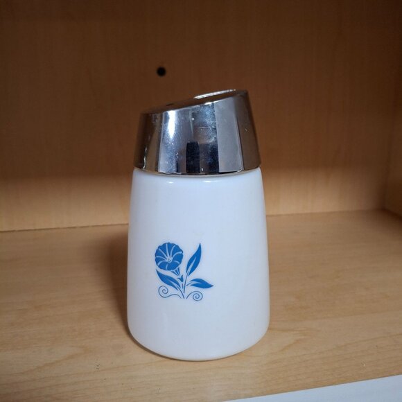 Vintage Dripcut Starline Sugar Dispenser White  Blue Floral Design Chrome Lid - Picture 1 of 6